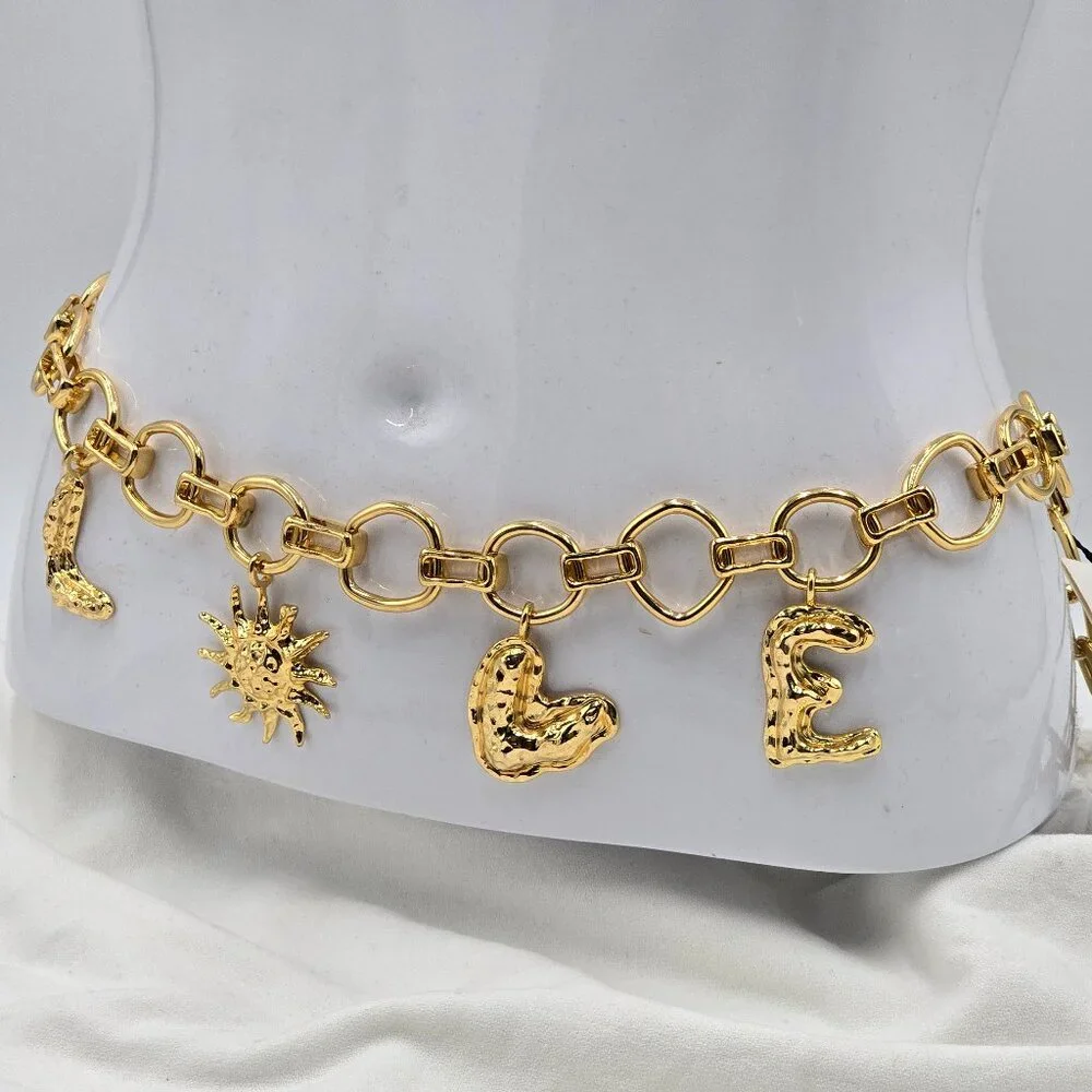 Zara LOVE Charms Gold Chain Belt - NWT